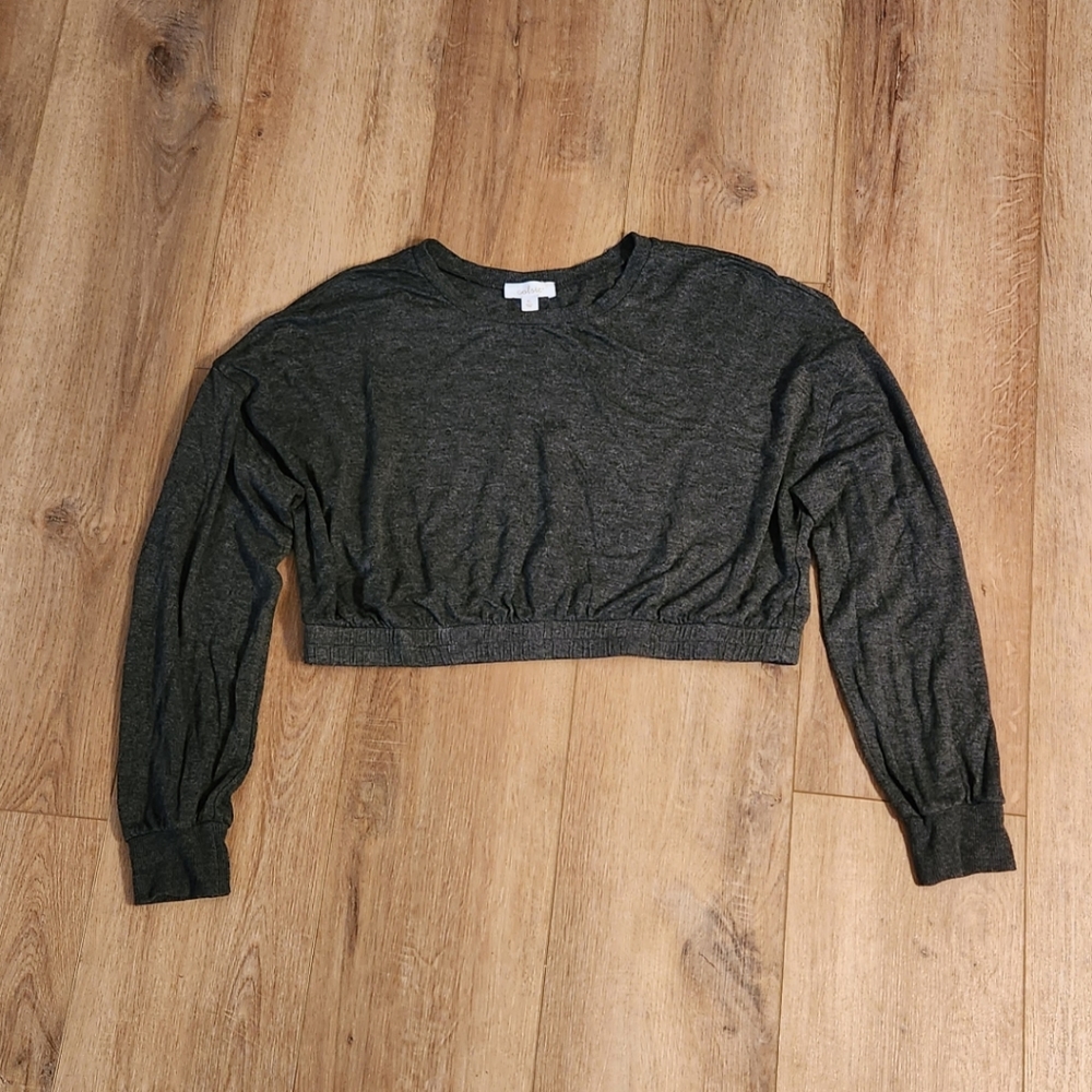 Colsie long sleeve crop top, junior's size X-large, color charcoal/gray